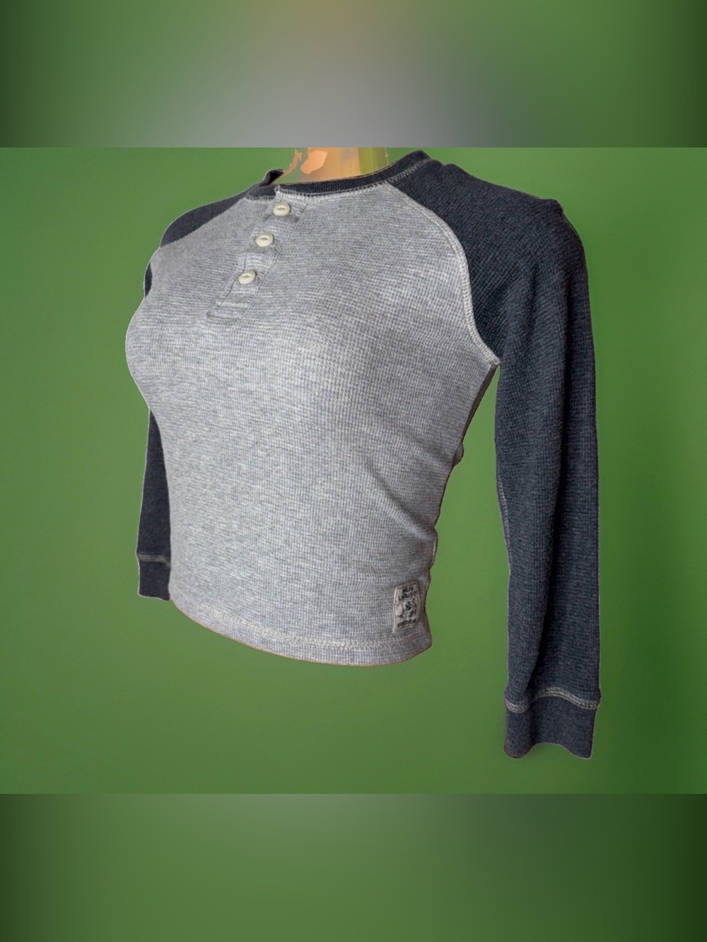 Two-Tone Thermal Henley Top - Gray/Charcoal